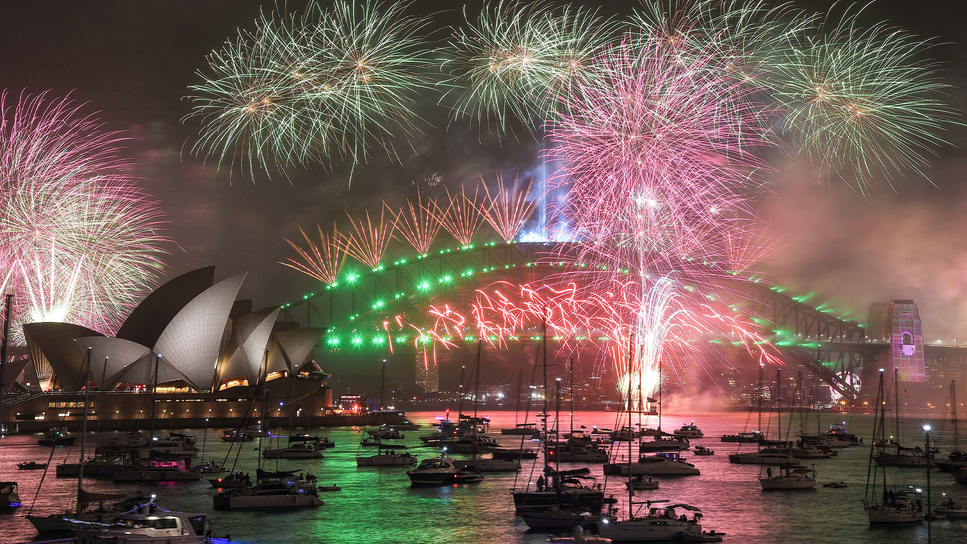 Fireworks on the Sydney Harbour Bridge during New Years Eve.